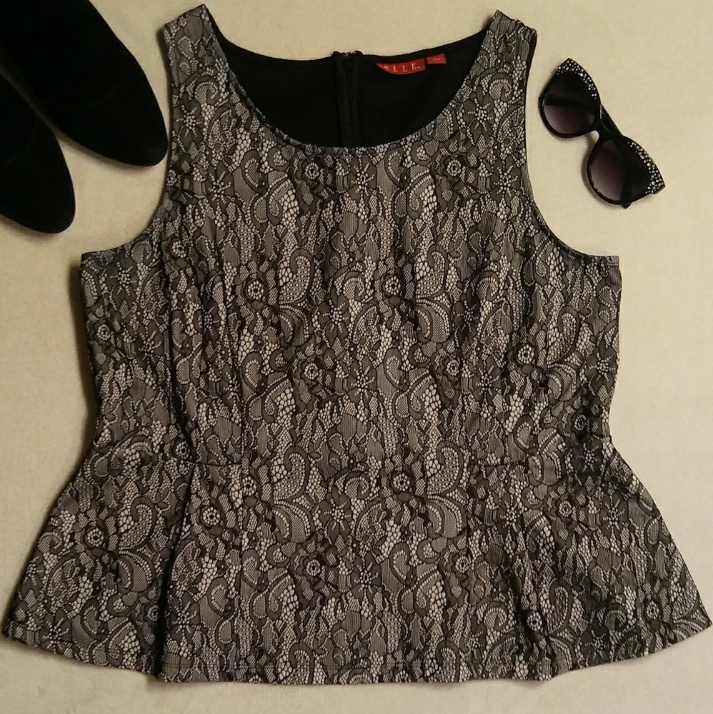Elle Sleeveless Lace Peplum Top Size XL